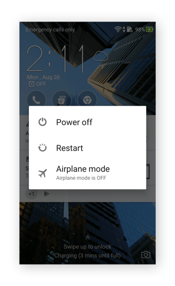 The Power menu in Android 7.0